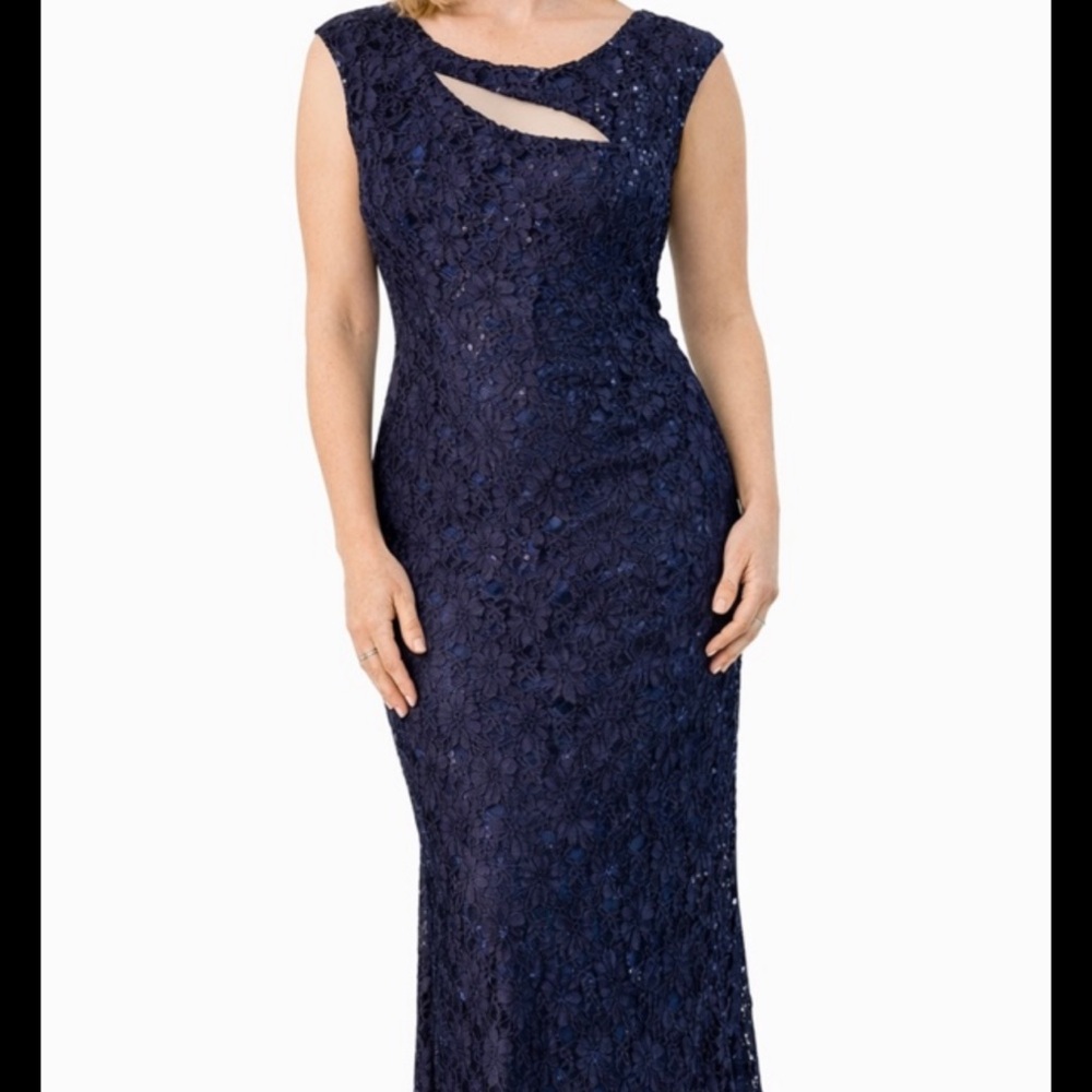 Connected Apparel Navy Lace Formal Gown Size 14 NWT Wedding Evening Dress - Picture 2 of 10